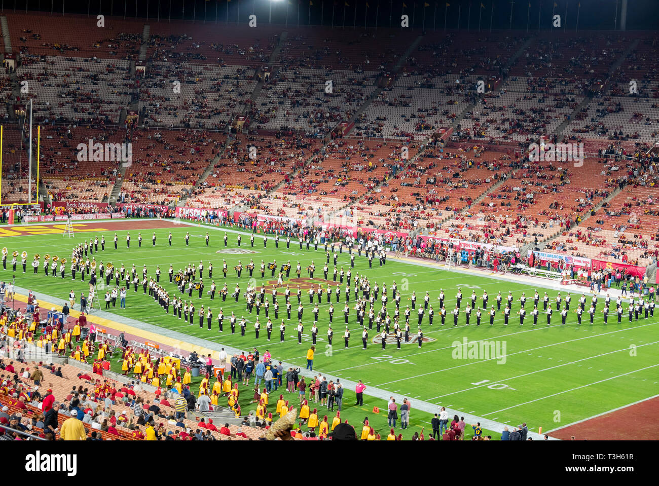 Los Angeles, MAR 26: Night view of USC marching band in the football field on MAR 26, 2016 at Los Angeles, California Stock Photo