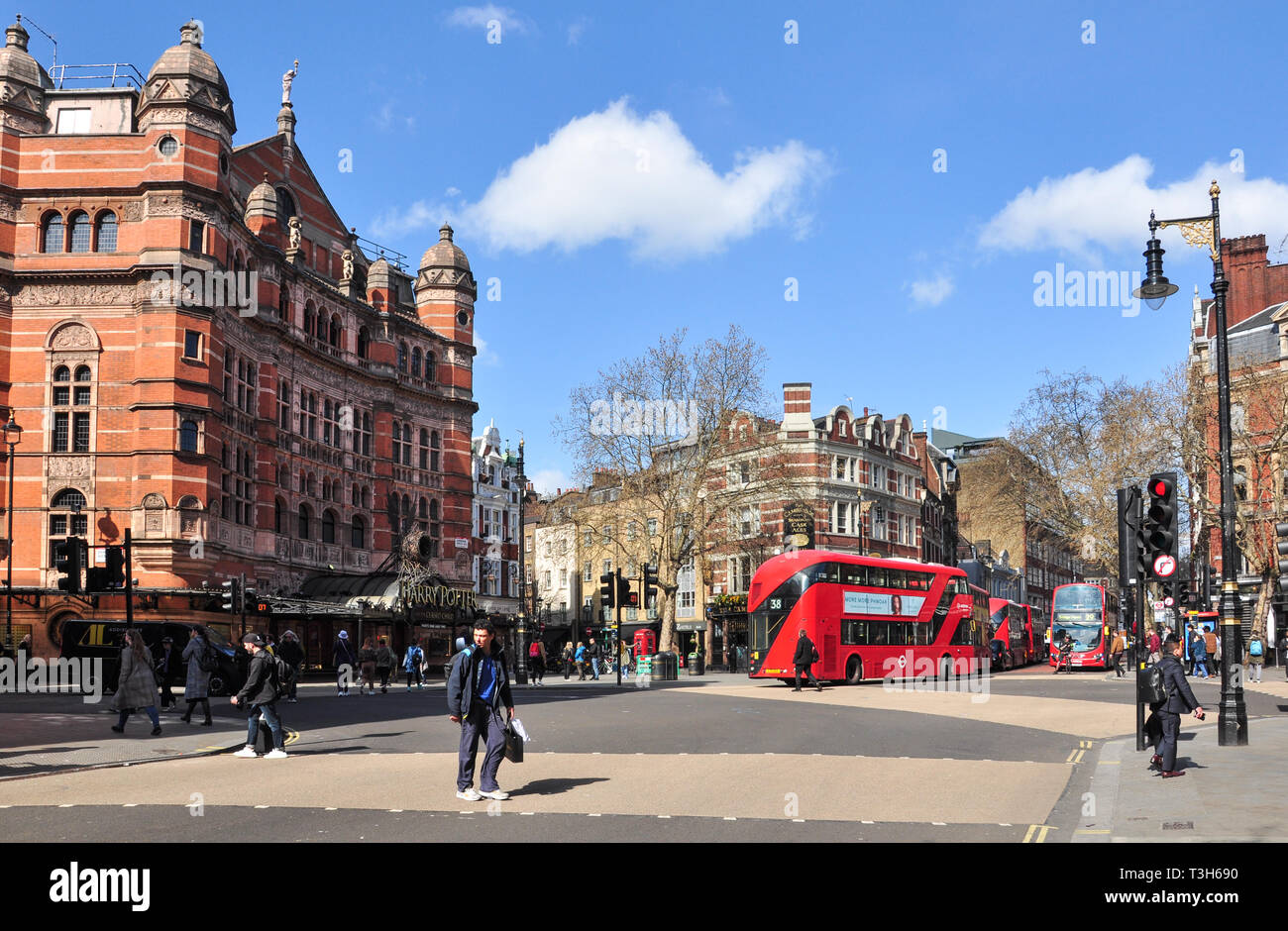 Cambridge Circus with Palace Theatre on left, Charing Cross Road, London, England, UK Stock Photo