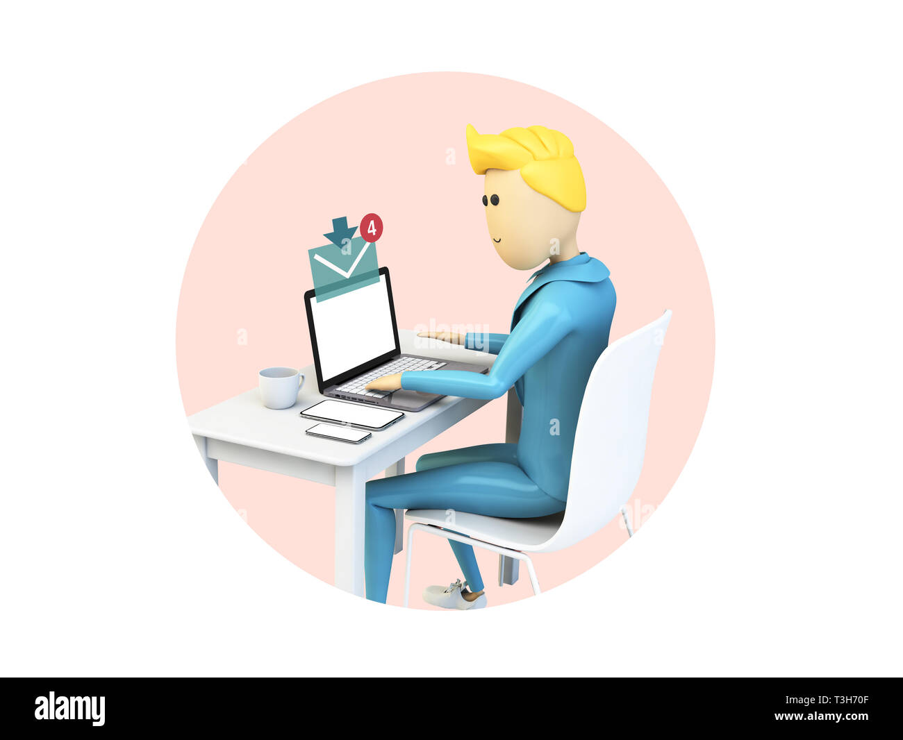 Cartoon businessman receiving mail on devices collection 3d rendering isolated Stock Photo