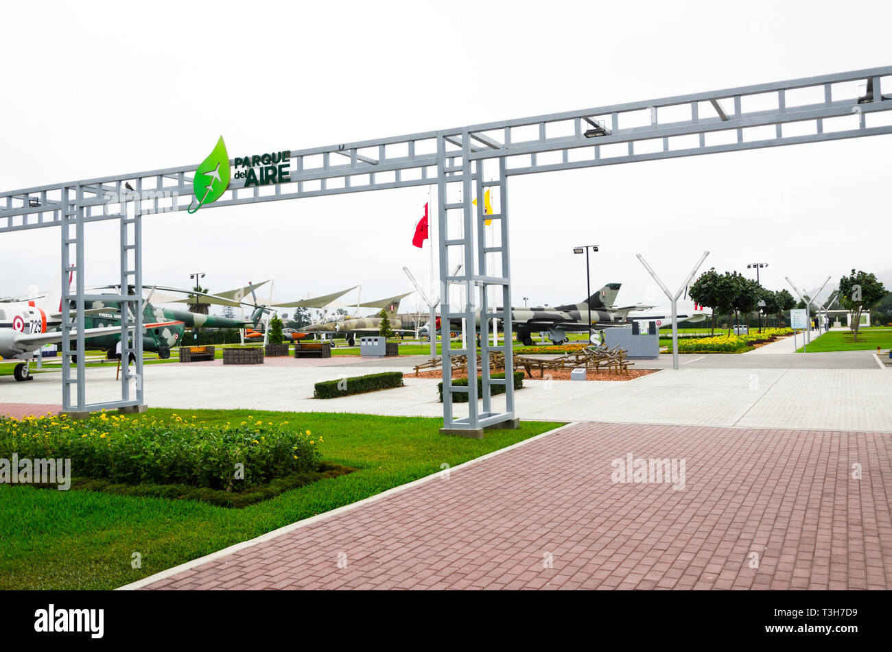 Lima, Peru January 17th, 2018 : Thematic Air Park where airplanes and helicopters of the Peruvian Air Force are Exhibited Stock Photo