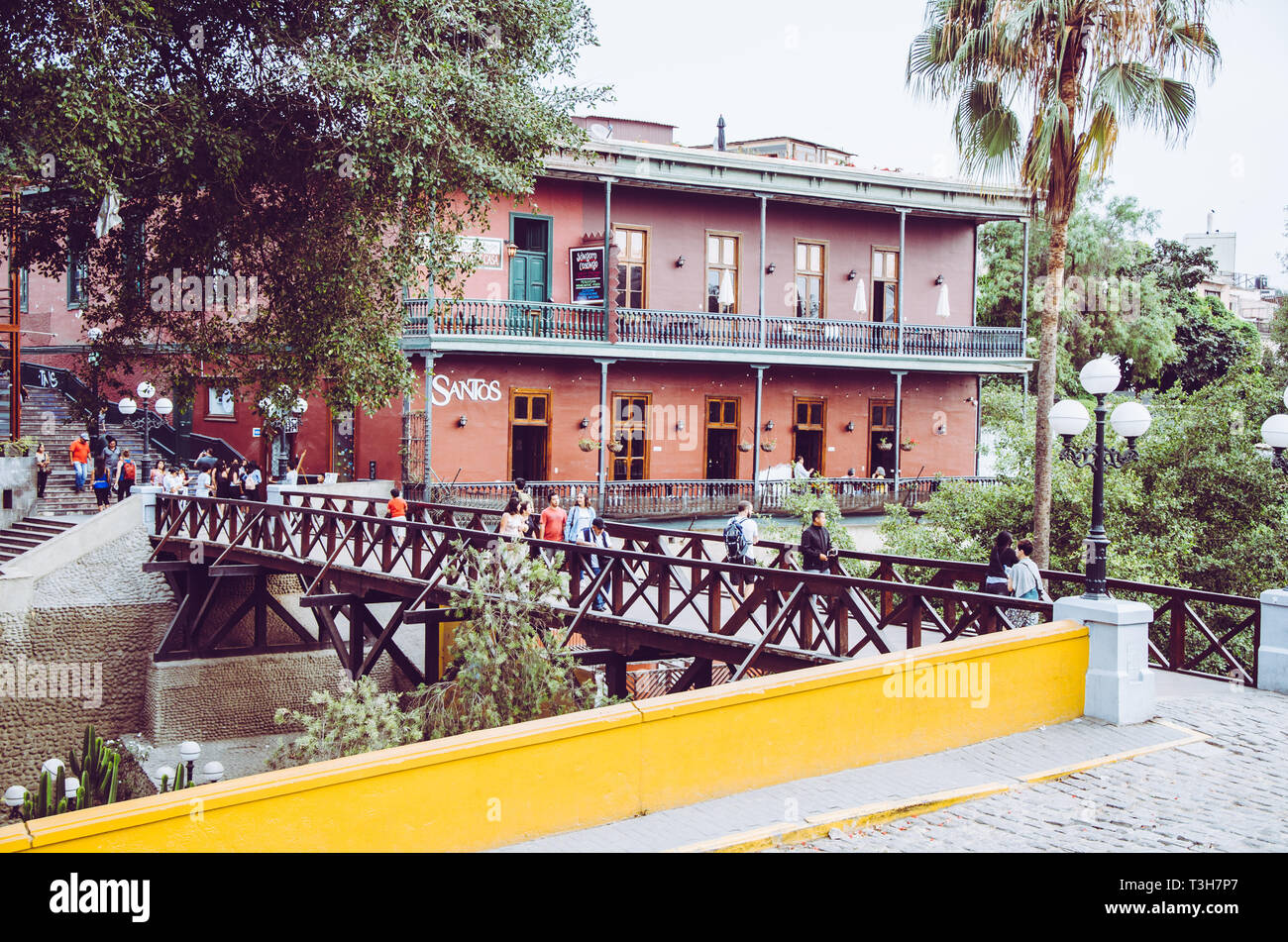 Lima, Peru January 17th, 2019 : A tourist and romantic icon of Barranco is the Bridge of Sighs. This traditional district bridge is so popular that many couples have started their love story by visiting Stock Photo