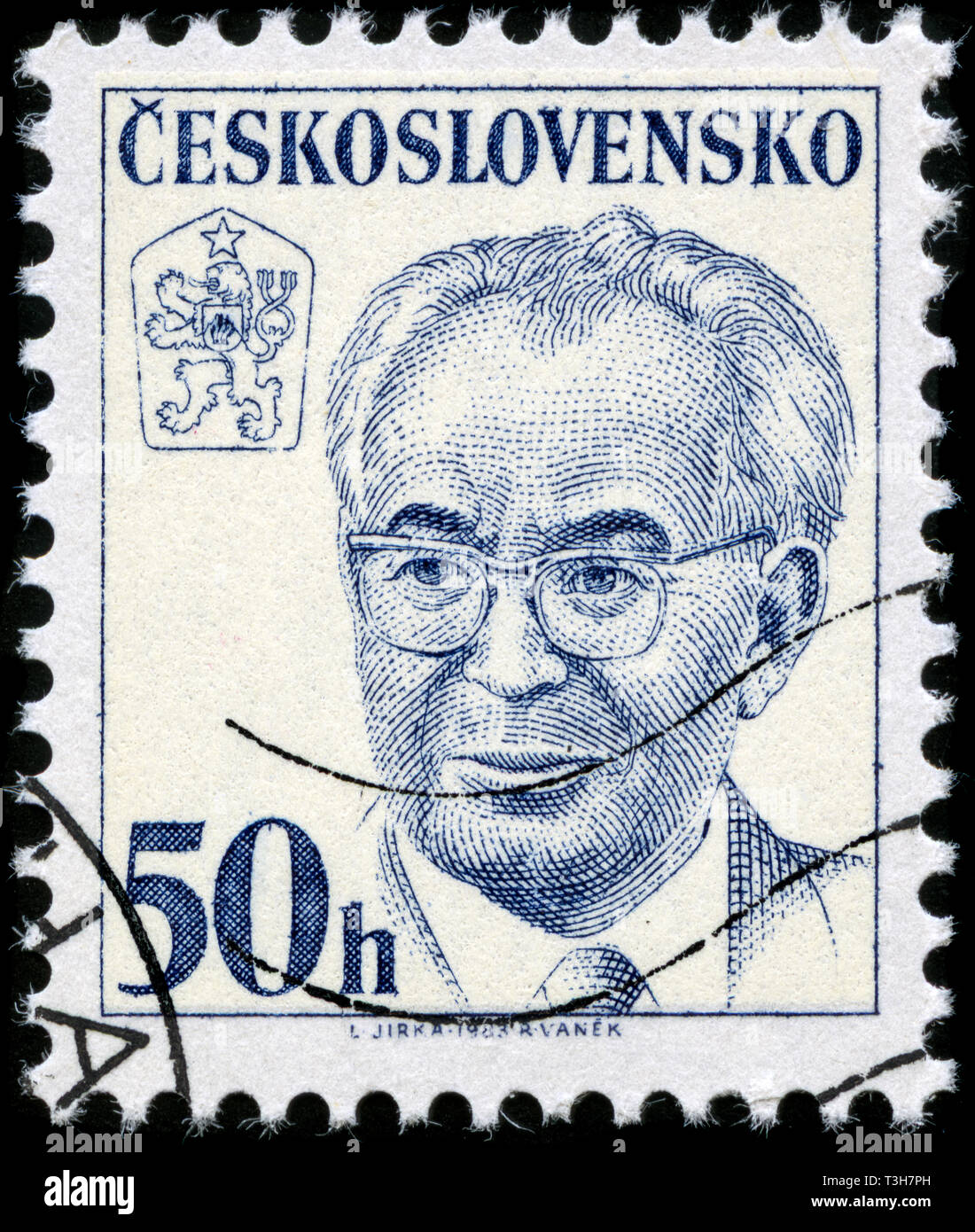 Postage stamp from the former state Czechoslovakia in the President Gustav Husák series issued in 1983 Stock Photo