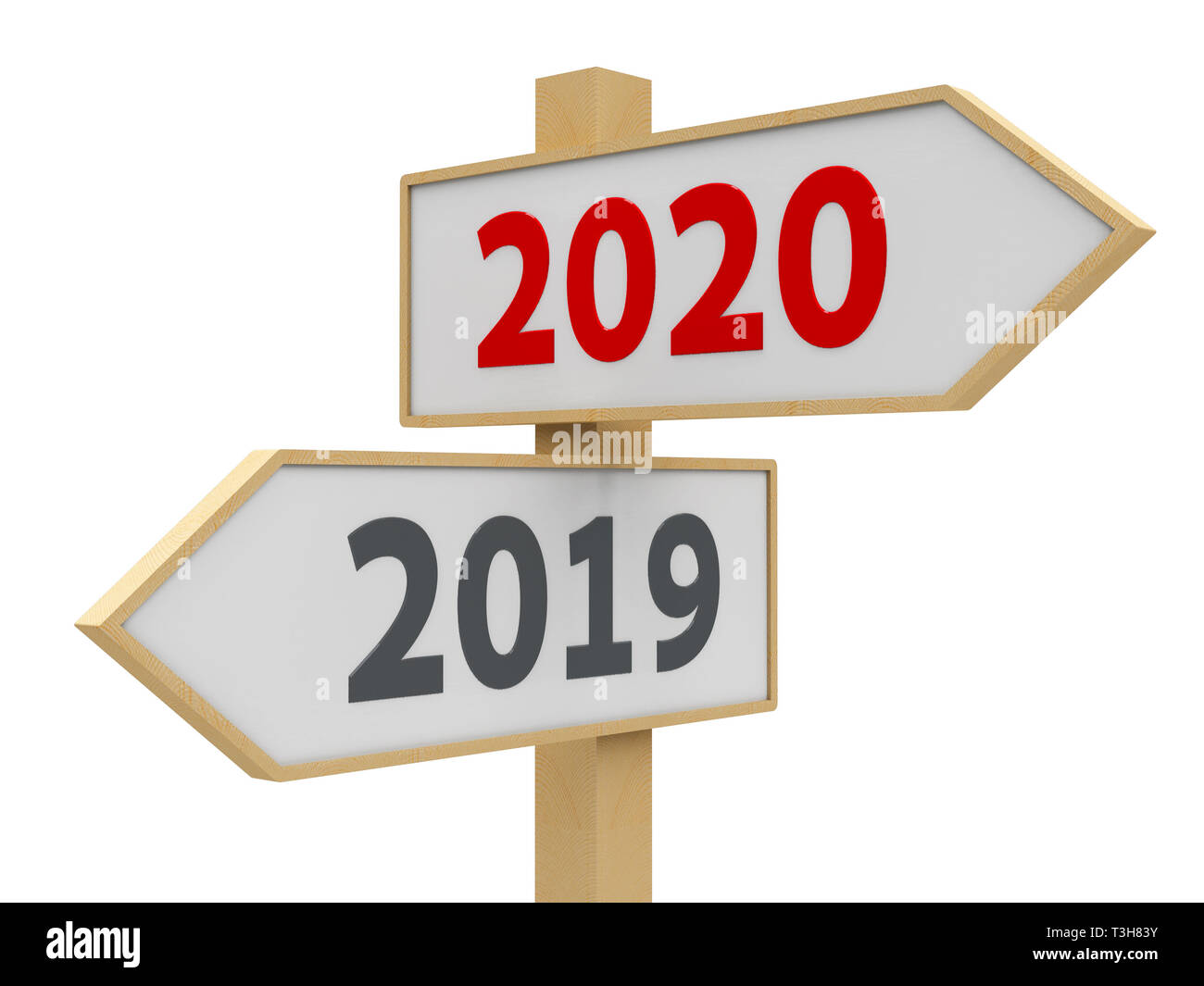Road sign with 2019-2020 change on white background represents the new 2020, three-dimensional rendering, 3D illustration Stock Photo