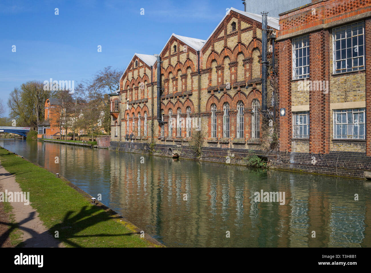 Old Victorian industrial buildings by the Thames at Oxford, originally the Electric Lighting Station Stock Photo
