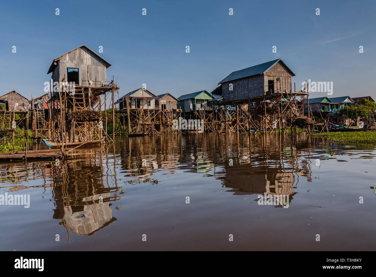 Stilt houses in a fishermen village near Tonle Sap Lake, Cambodia Stock