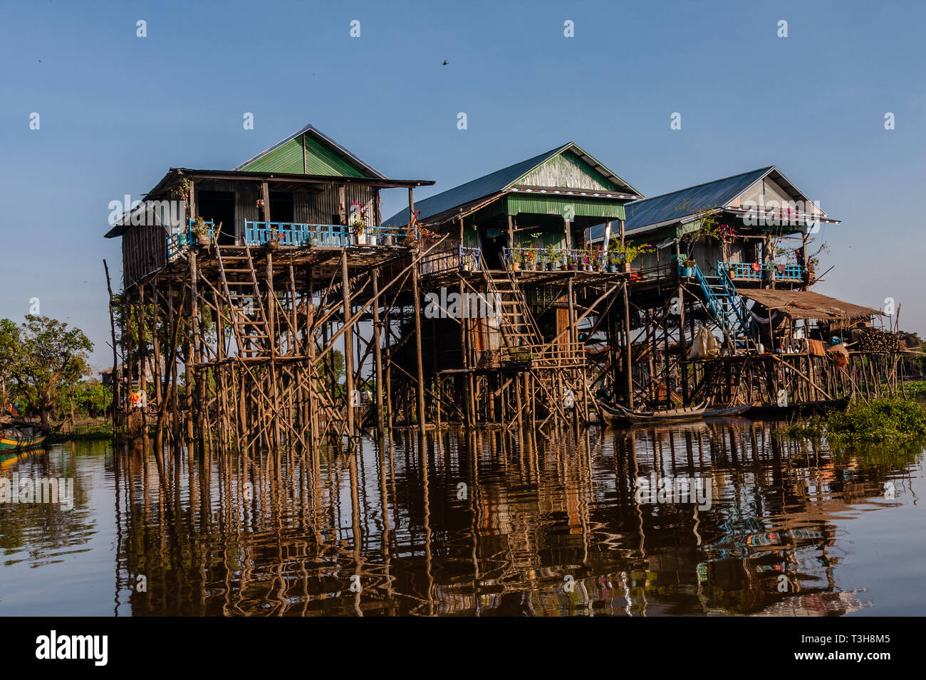 Stilt houses in a fishermen village near Tonle Sap Lake, Cambodia Stock