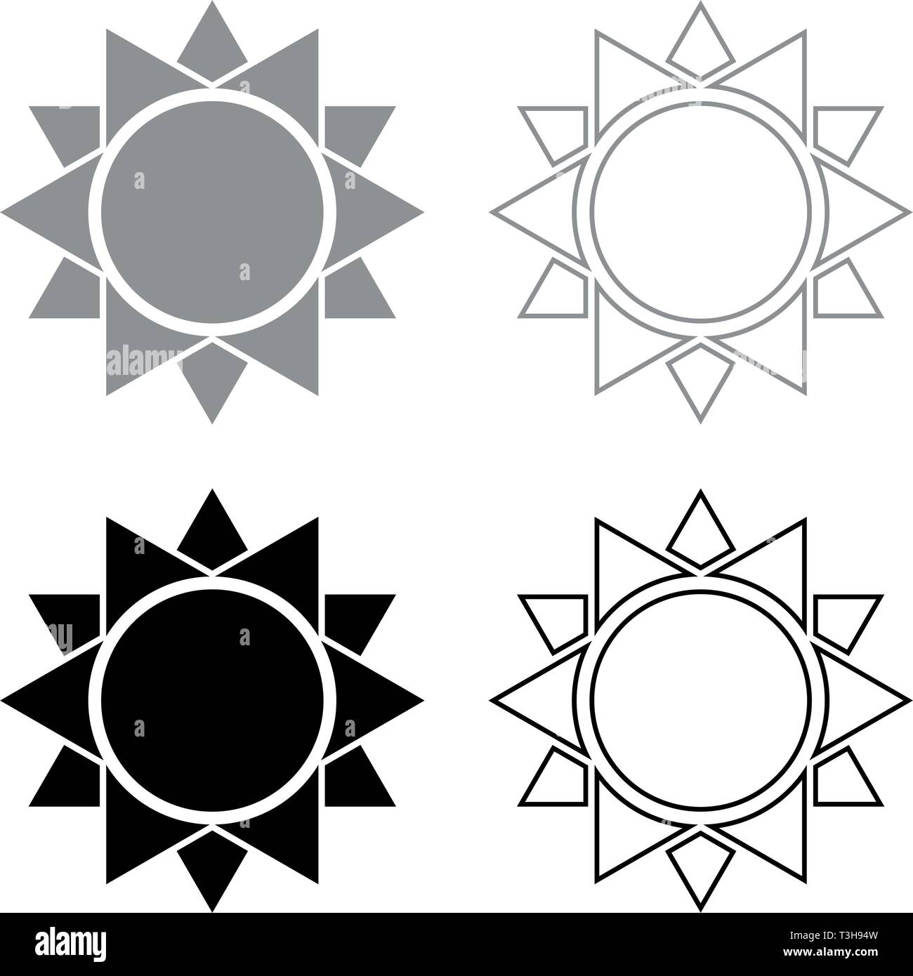 Sun icon set black grey color vector illustration flat style simple image Stock Vector