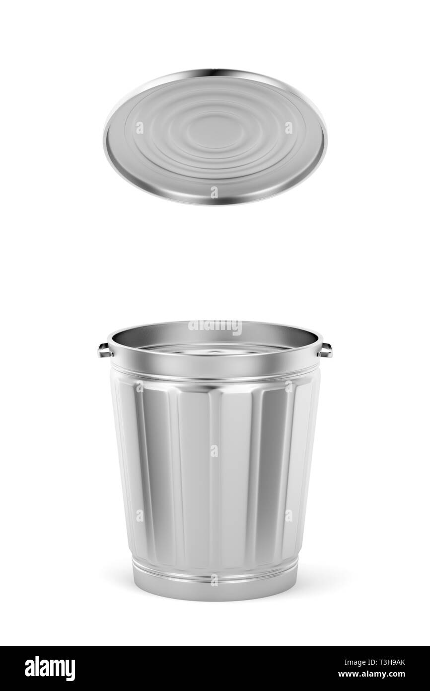 Empty silver trash can with lid on white background Stock Photo - Alamy