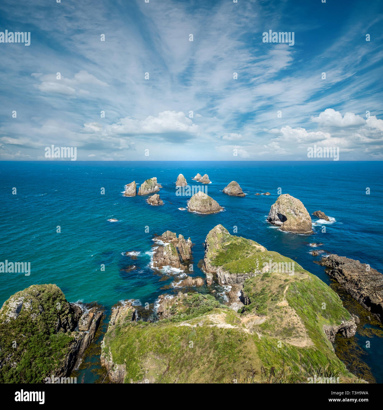 Rocky coast at Nugget Point in New Zealand Stock Photo