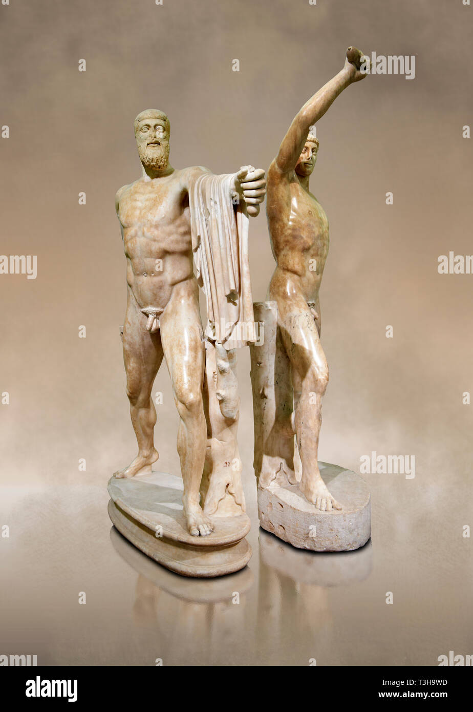 2nd century AD Roman marble sculpture of Harmodius (inv 6009) and Aristogeiton (inv 6010) known as the Tyrannicide group, inv 6307, a Roman copy of an Stock Photo