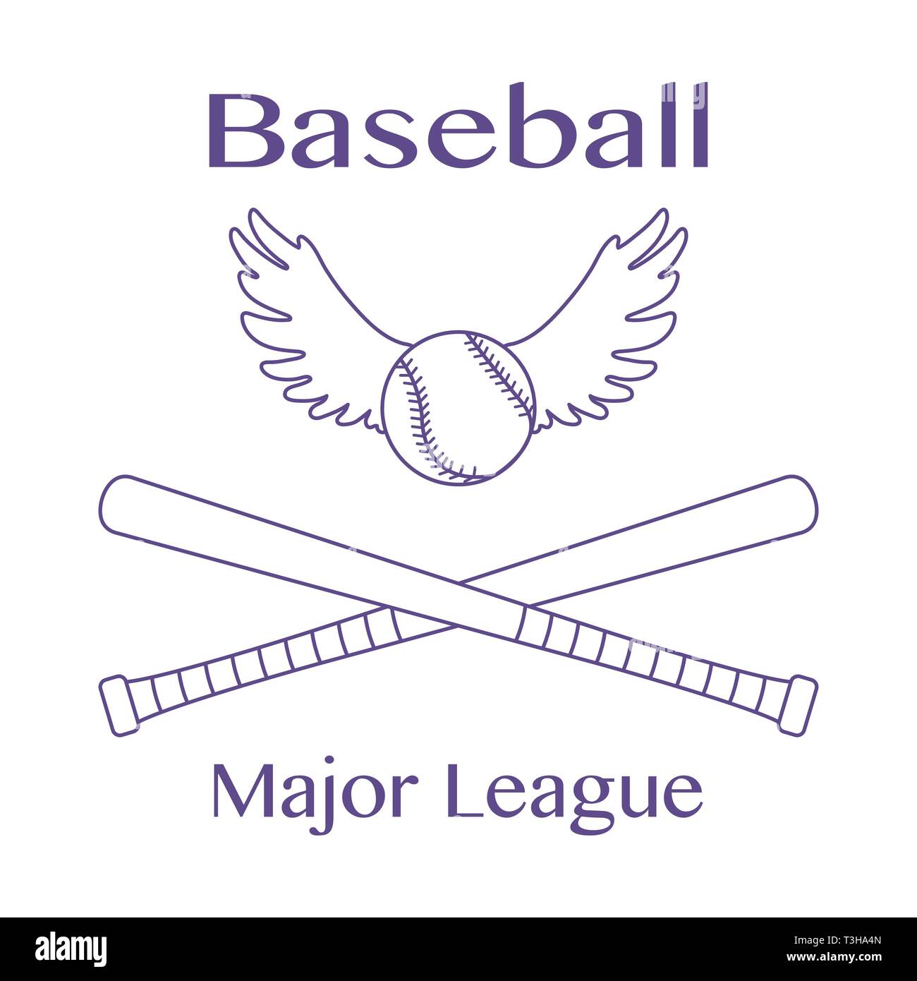 Vector illustration with baseball bats, ball with wings. Sports