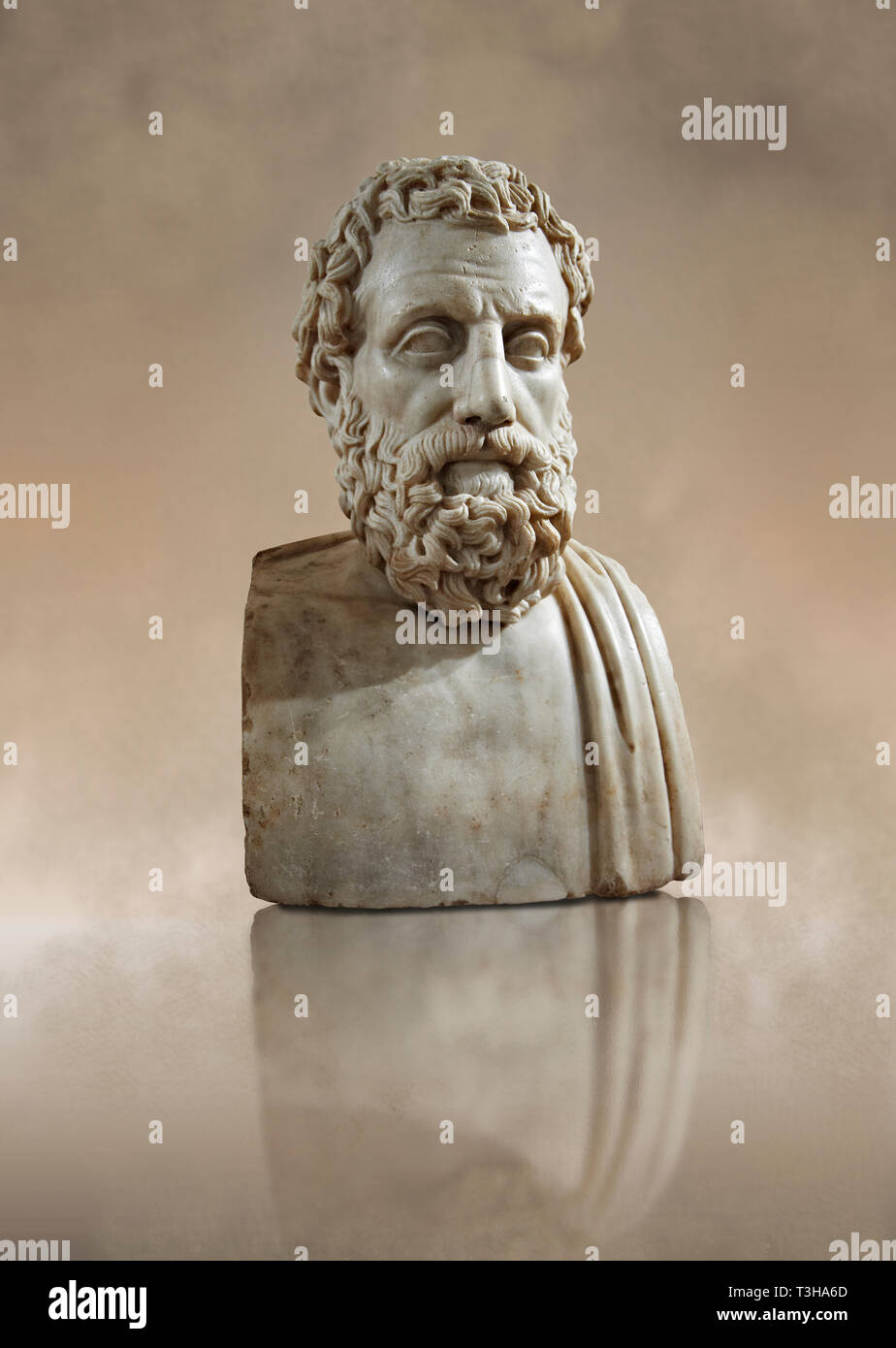Roman marble sculpture bust of Aeschines, 23BC yo 14 AD Augustin copy from an original 340-330 BC Hellanistic Greek original, inv 6139, Museum of Arch Stock Photo