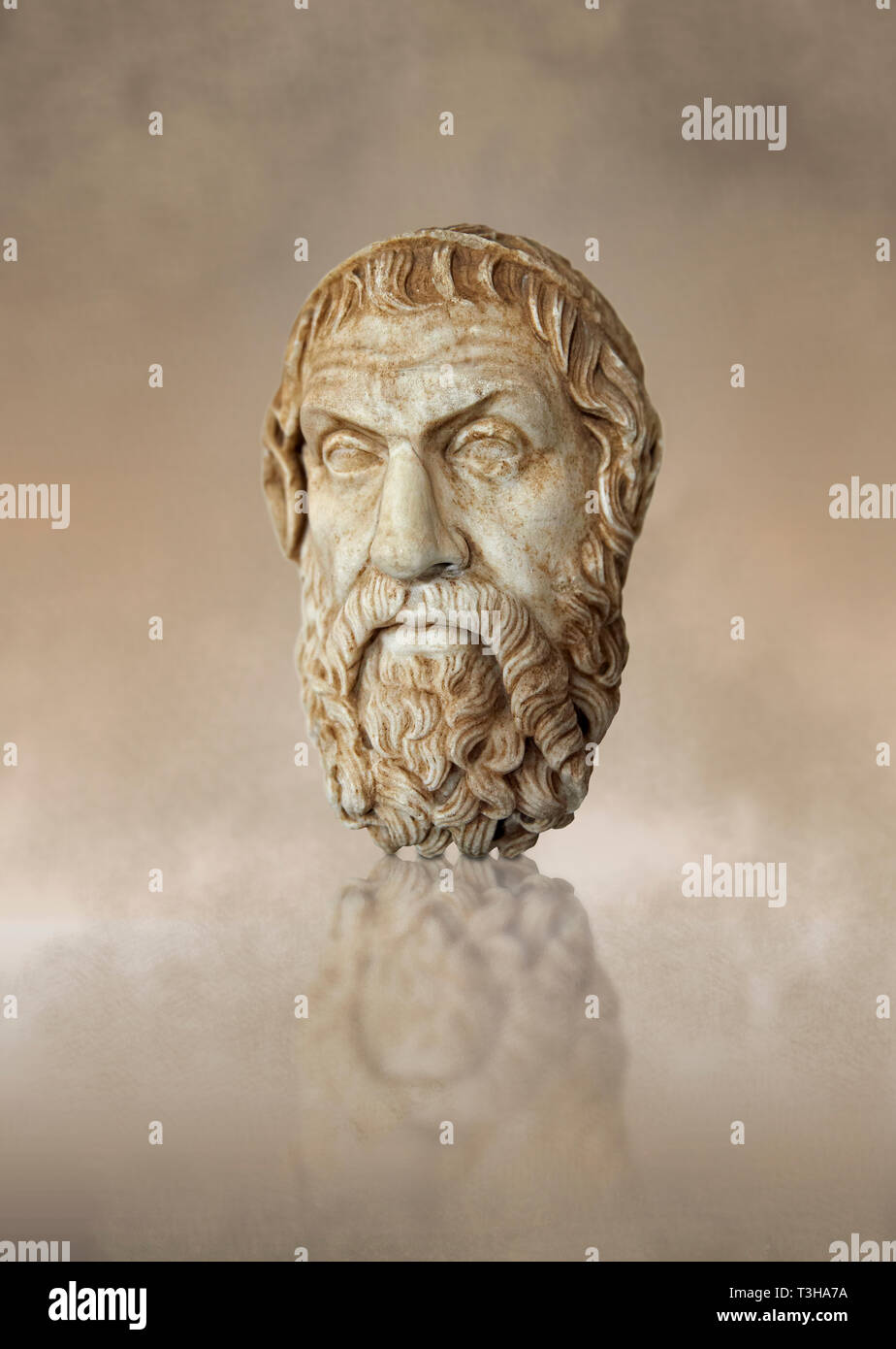 Roman marble sculpture bust of Sophocles, Farnese Type, 1st century AD copy from an original 4th century BC Hellanistic Greek original, inv 6413, Muse Stock Photo