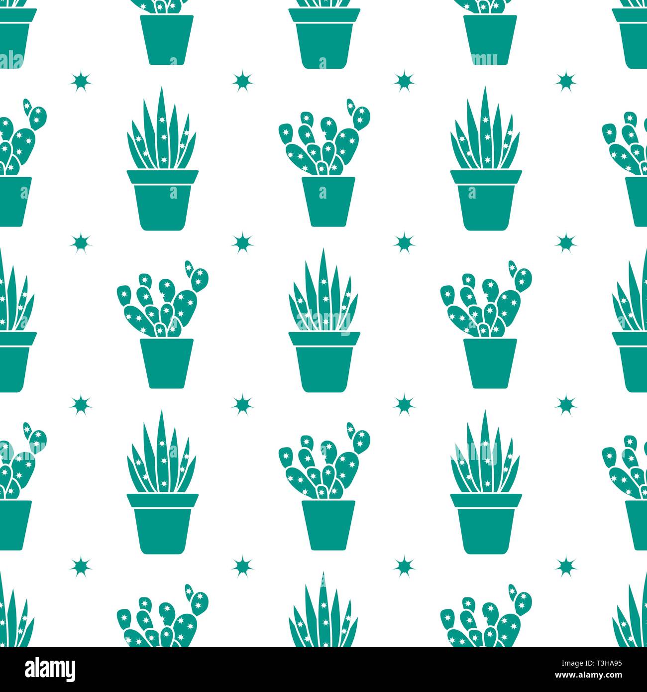 Vector seamless pattern with cactus and succulents. Trendy background ...