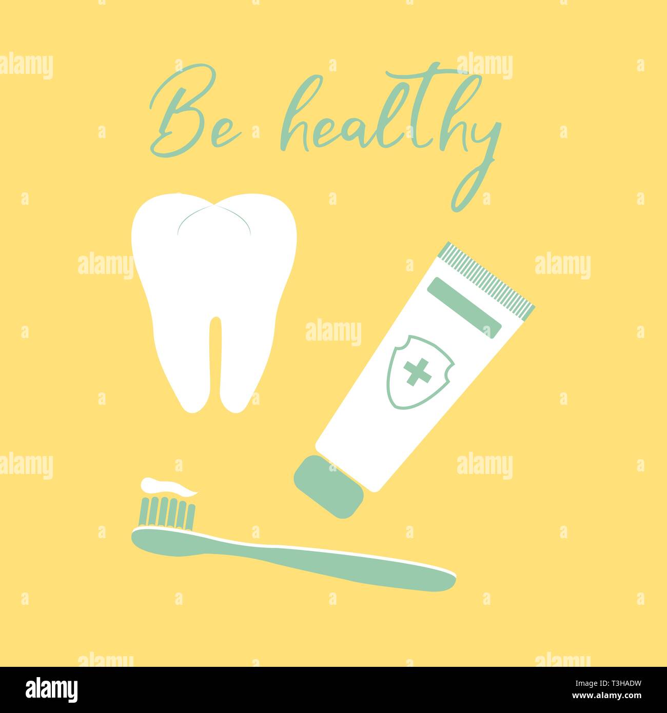 Vector Illustration With Tooth Toothbrush Toothpaste Dental