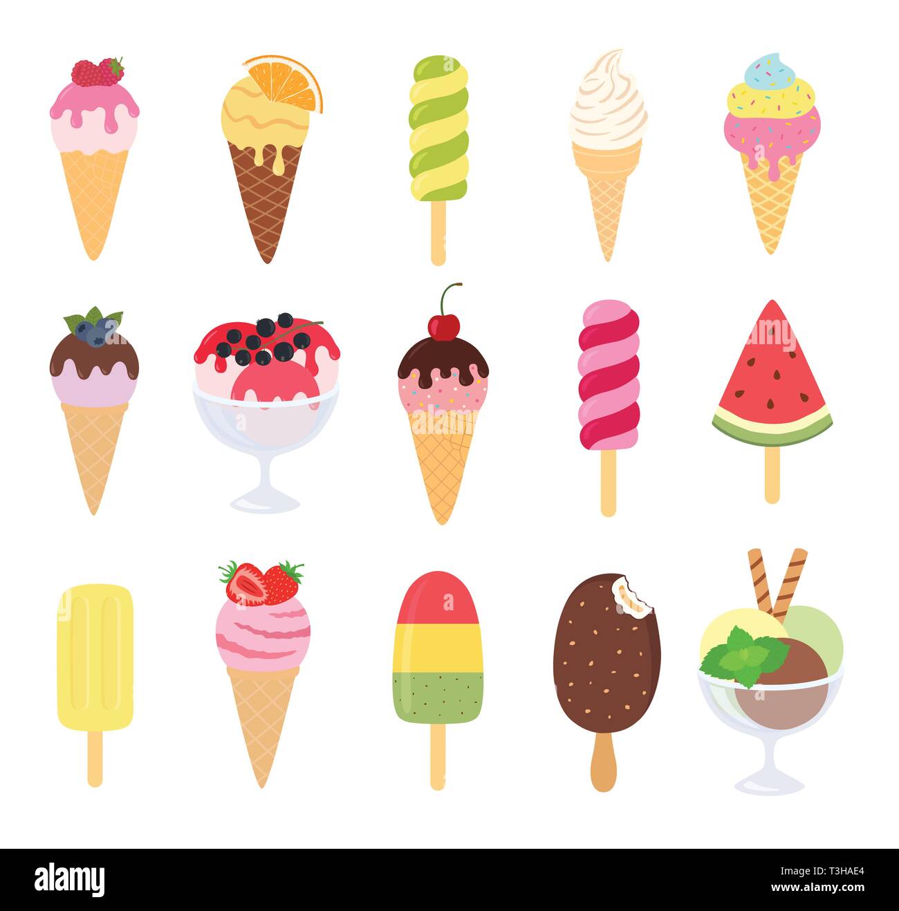 Ice cream collection, vector illustration. Big set. Stock Vector