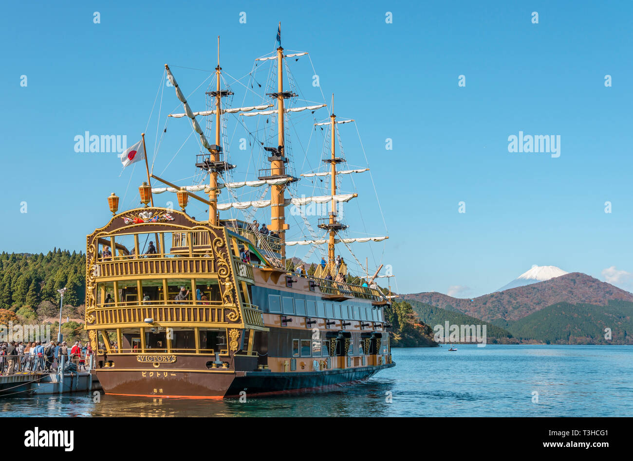 Lake Ashi Ashinoko Sightseeing Pirate Ship Victory With Mt Fuji At The Background Hakone Japan Stock Photo Alamy