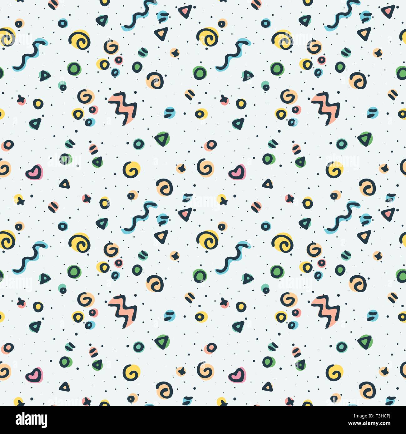 Seamless doodle pattern with cute elements. Endless memphis vector image Stock Vector