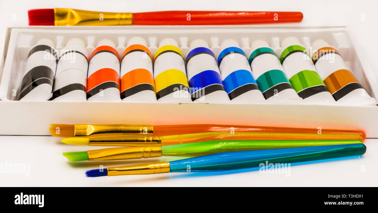 Multi color paint in tubes Stock Photo