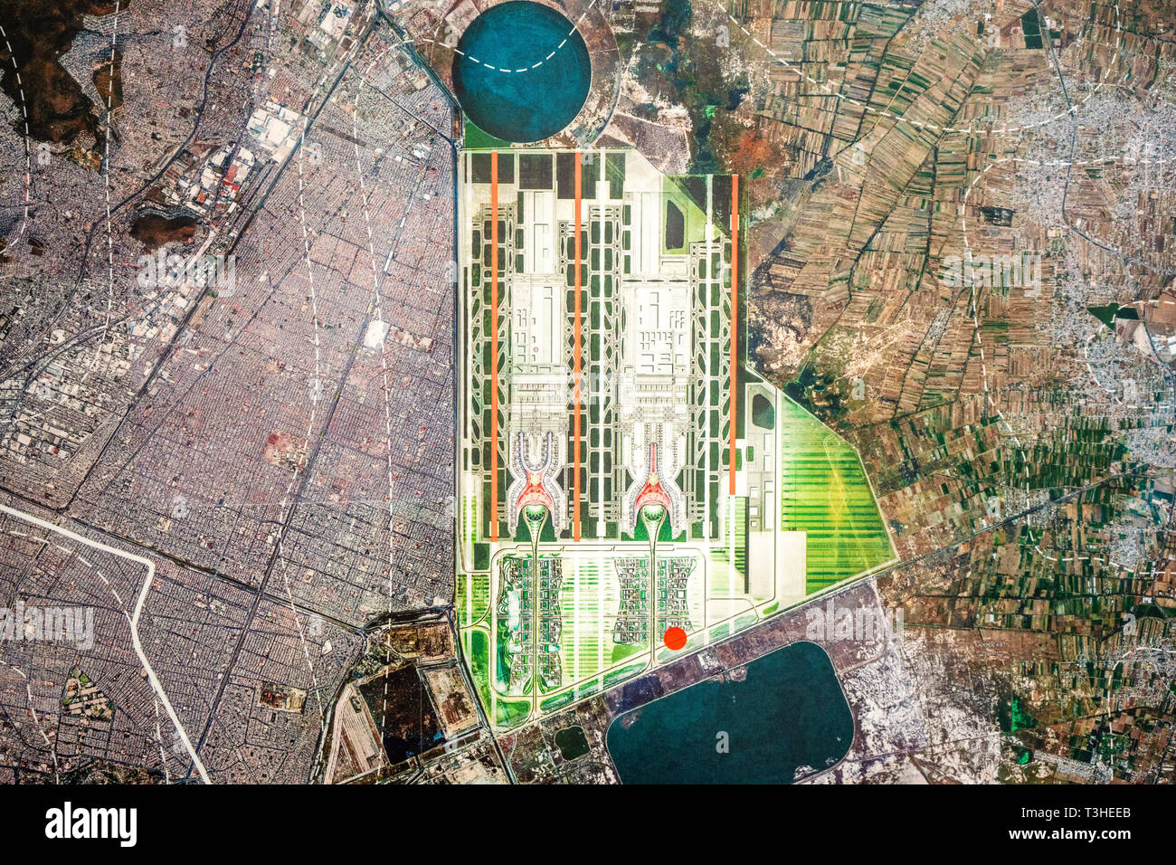 A Map Illustrating The New International Airport Of Mexico City NAICM A Map Illustrating The New International Airport Of Mexico City Naicm And The Existing Mexico City International Airport Mex At The Naicm Project Headquarters In Texcoco Mexico On Tuesday November 6 2018 Mexicos Newly Elected President Andreas Lopez Manuel Obrador Cancelled This Project In The Fall Of 2018 While It Was In The Middle Of Construction The Airport Was Set To Replace The Aging Benito Juarez International Airport T3HEEB 