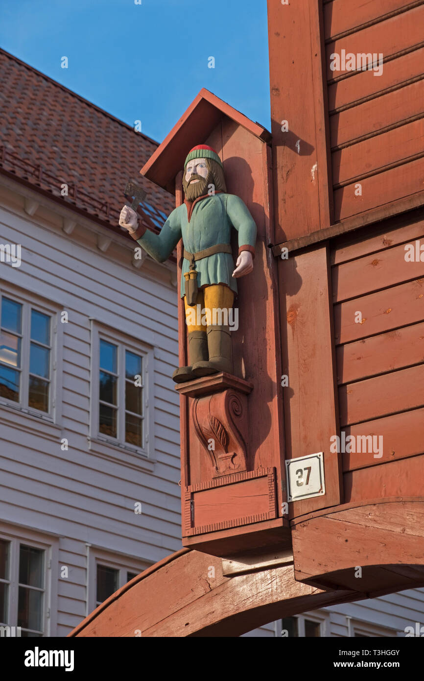 Lumberjack statue Bryggen Bergen Norway Stock Photo