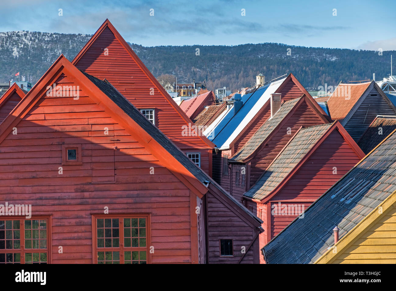 Old wooden houses Bryggen Bergen Norway Stock Photo