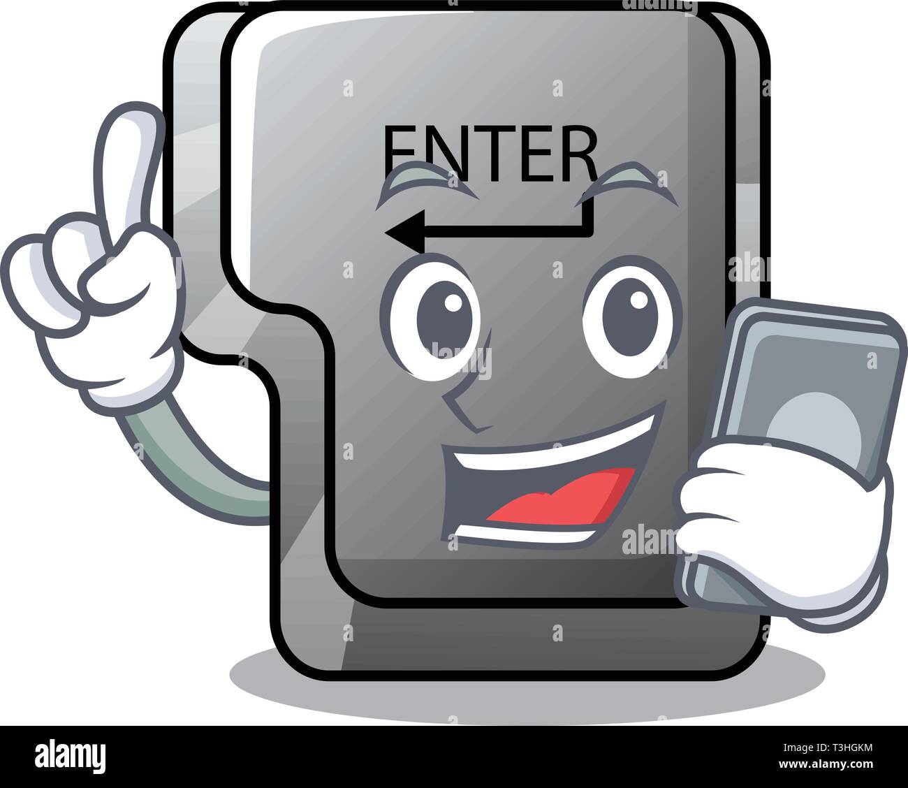 With phone button enter in the shape mascot Stock Vector