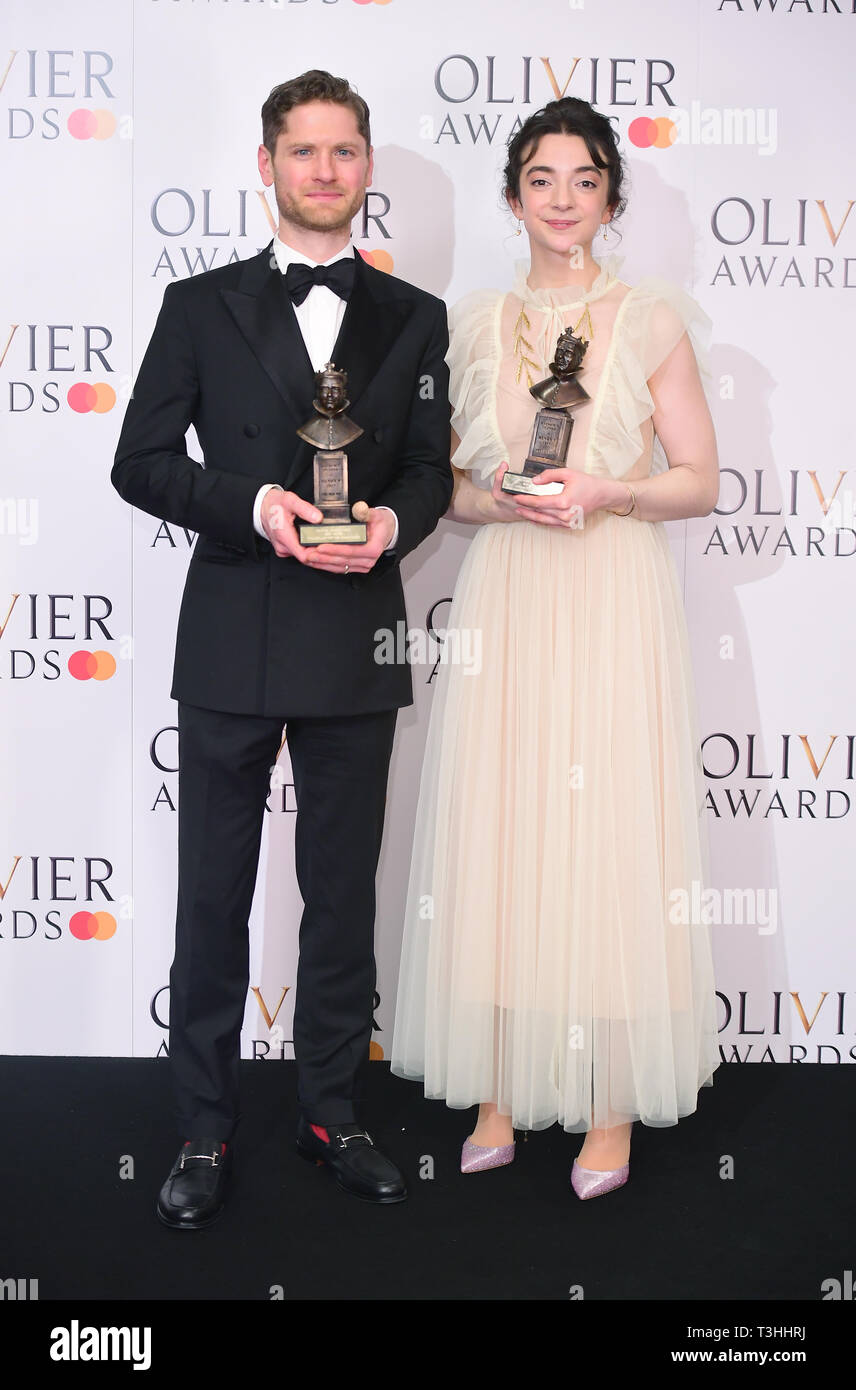 Kyle Soller with the Best Actor award and Patsy Ferran with the Best