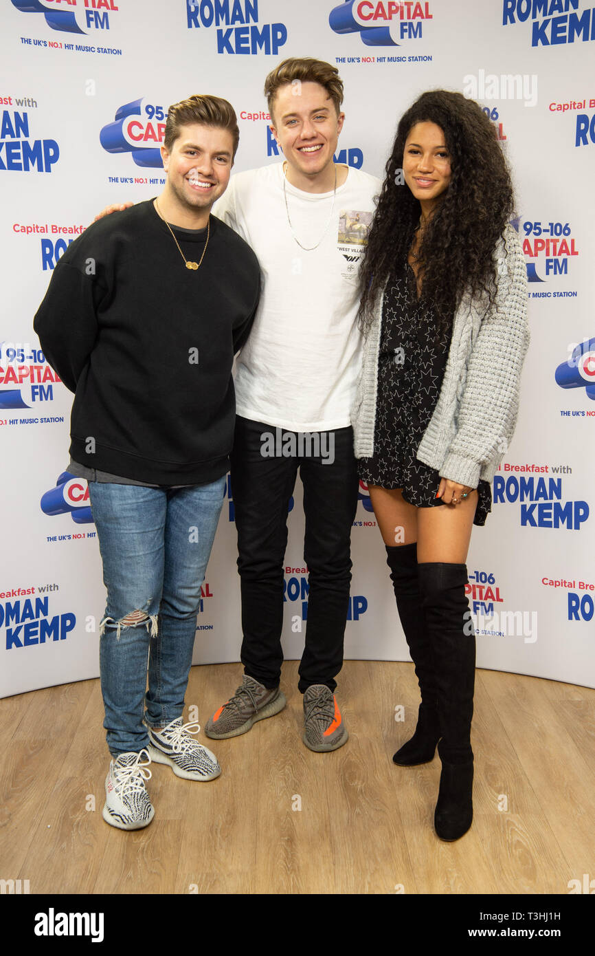 Capital Breakfast presenters (left -right) Sonny Jay, Roman Kemp and Vick  Hope in the Capital FM Studio in central London, during their first ever  nationwide breakfast show Stock Photo - Alamy