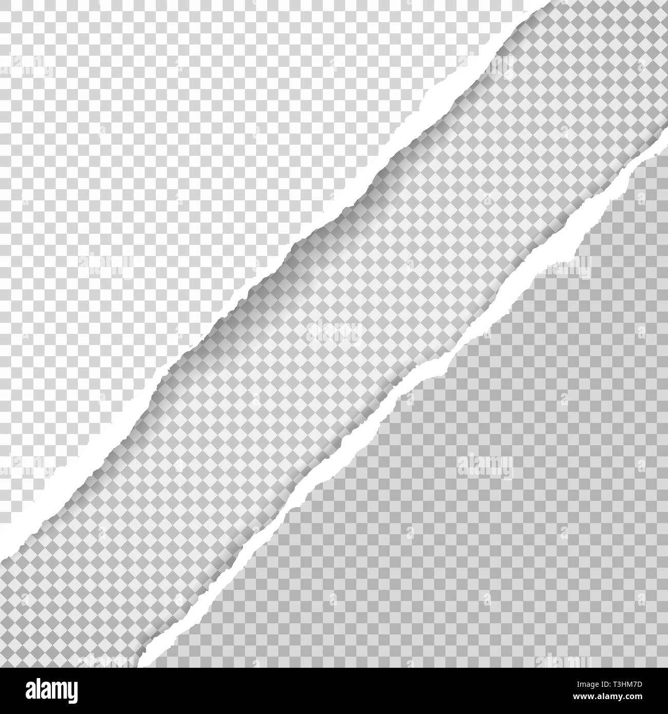 Piece of torn diagonal paper in corners with squared background. Vector template illustration Stock Vector