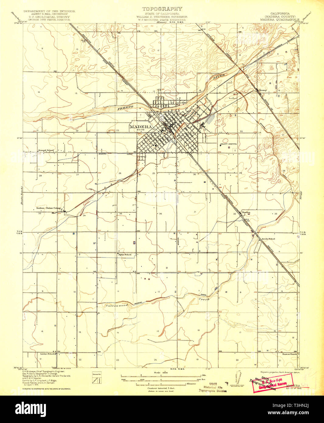 USGS TOPO Map California CA Madera 296284 1922 31680 Restoration Stock Photo