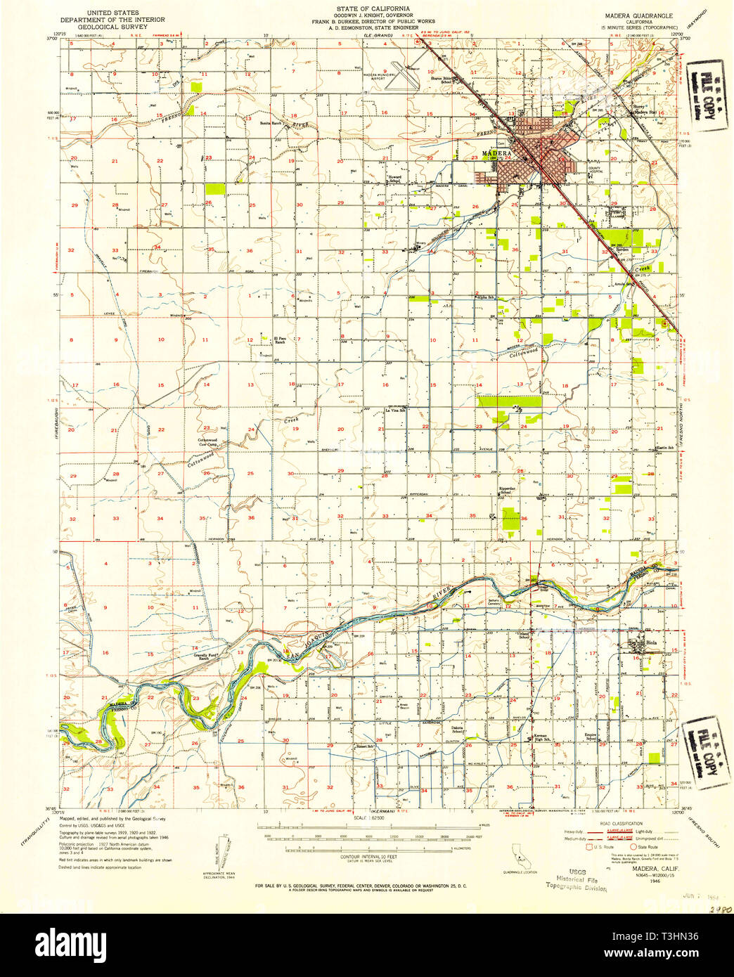 USGS TOPO Map California CA Madera 298096 1946 62500 Restoration Stock Photo