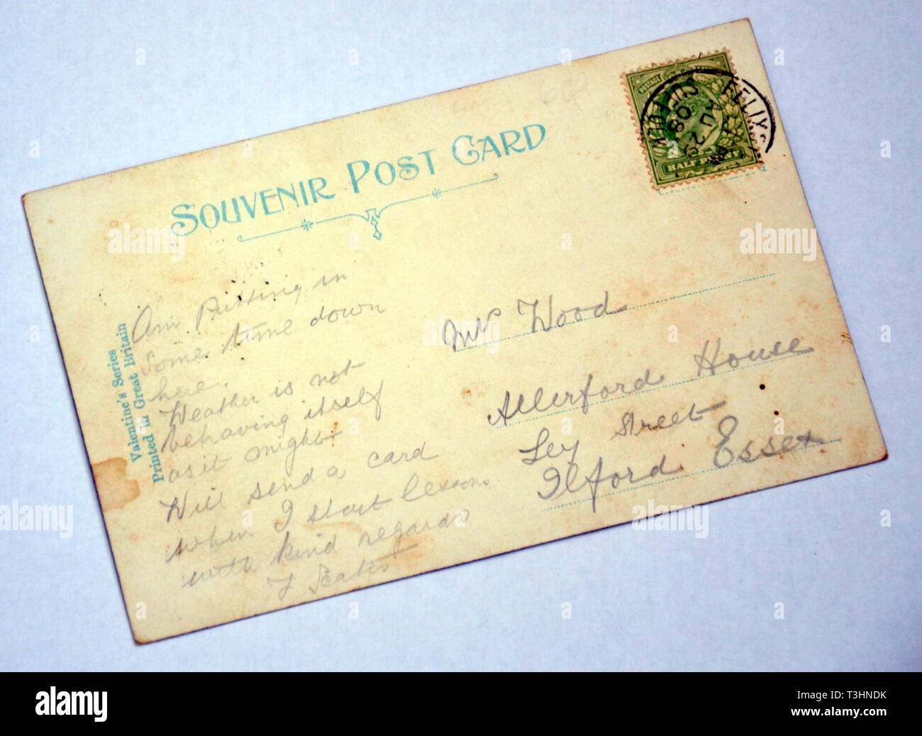 Reverse of Vintage Early 20th Century Postcard with English Writing and uk Address On Stock Photo