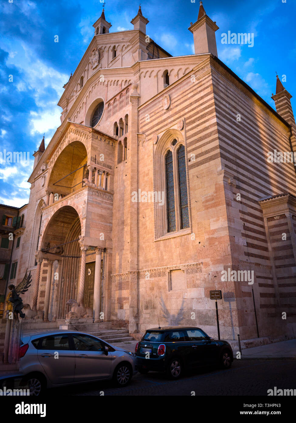 The ancient Cathedral of Verona in Italy at sunset. Stock Photo