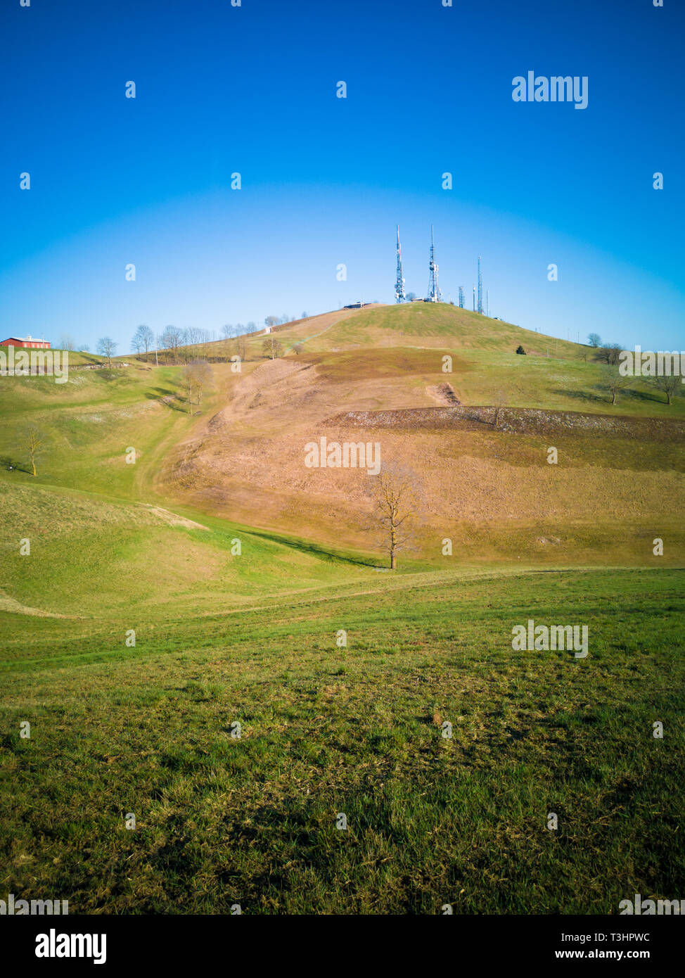 Hills with television antennas, telephone repeaters and wifi. Stock Photo