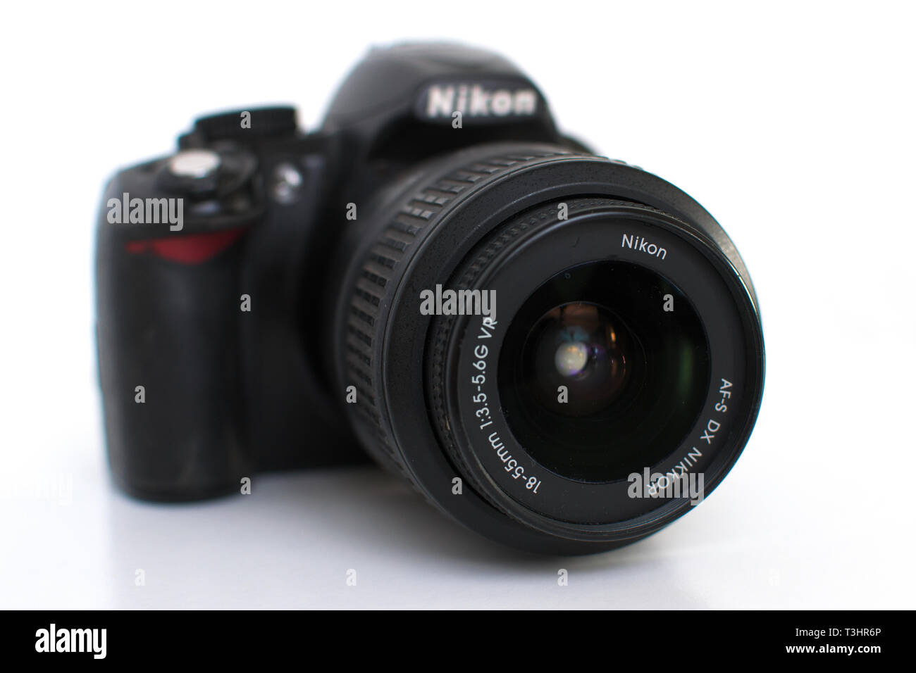 Closeup of a Nikon D3100 DSLR camera Stock Photo
