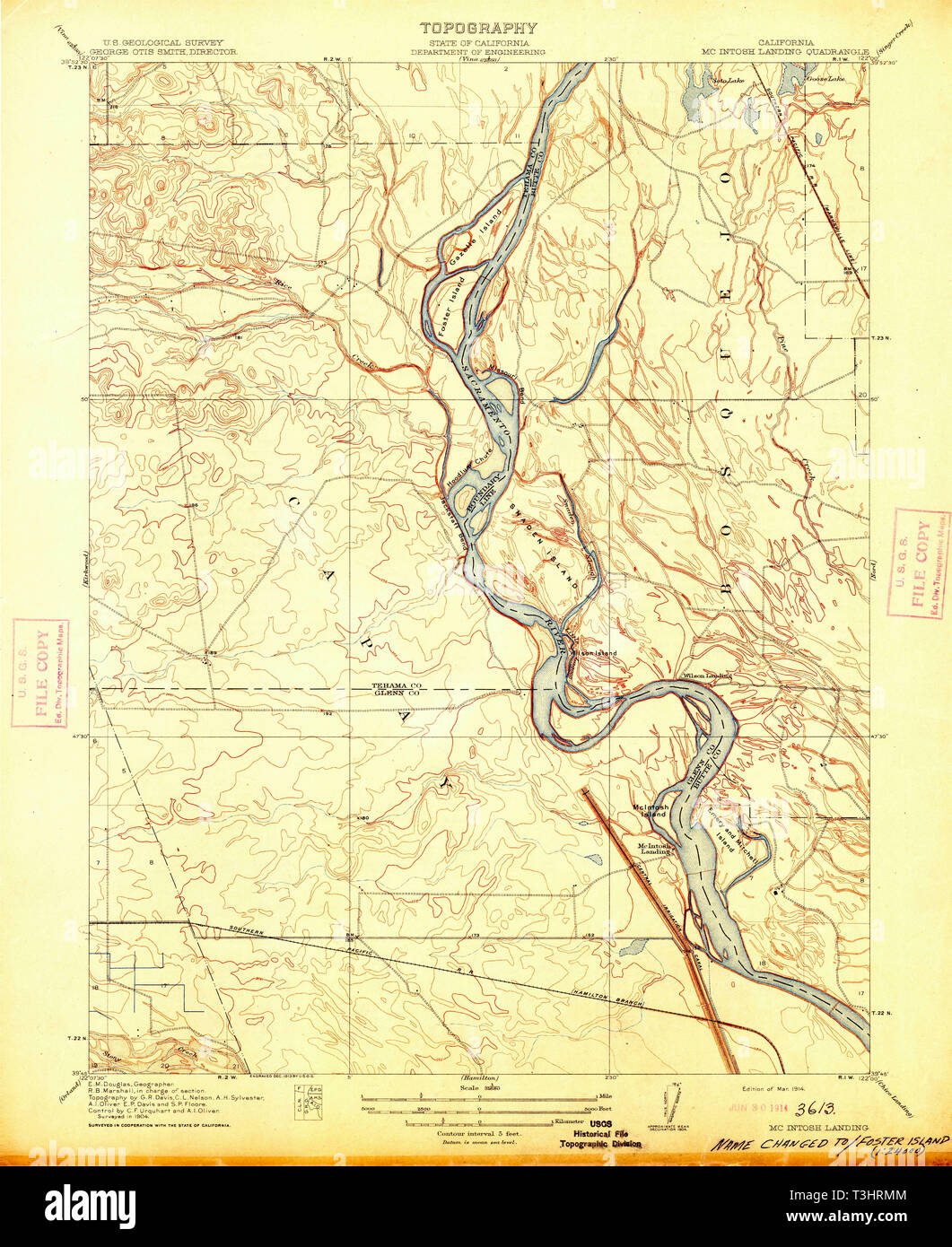 USGS TOPO Map California CA McIntosh Landing 296298 1914 31680 Restoration Stock Photo