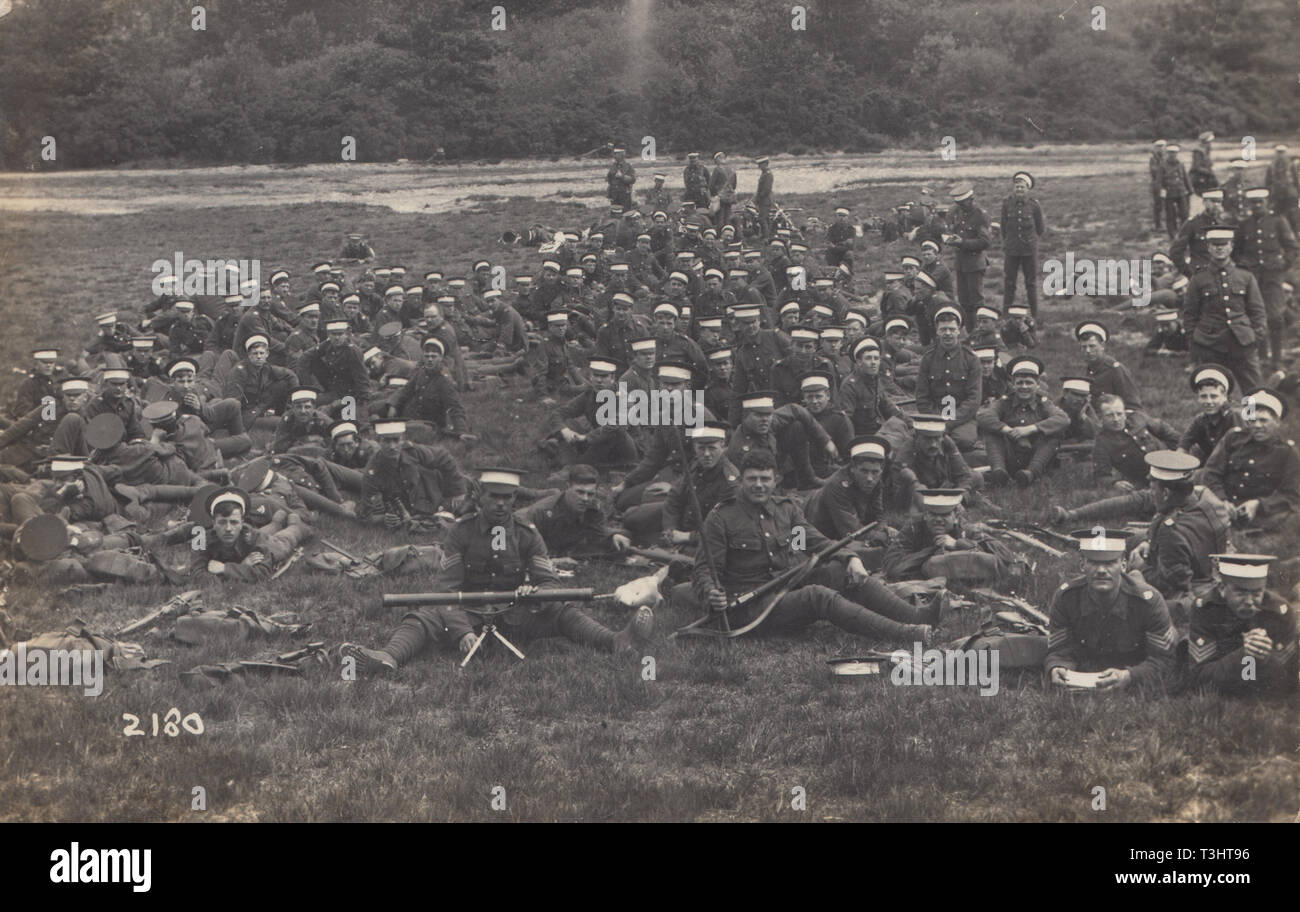 Vintage Photographic Postcard Showing British Army Soldiers. Possibly at Bordon in Hampshire. Stock Photo