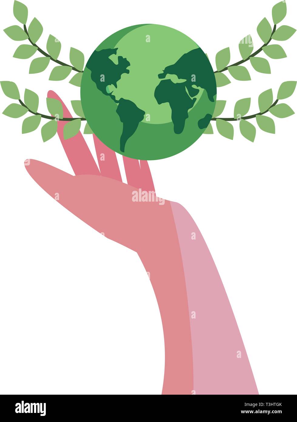 hands holding world with leaves happy earth day vector illustration ...