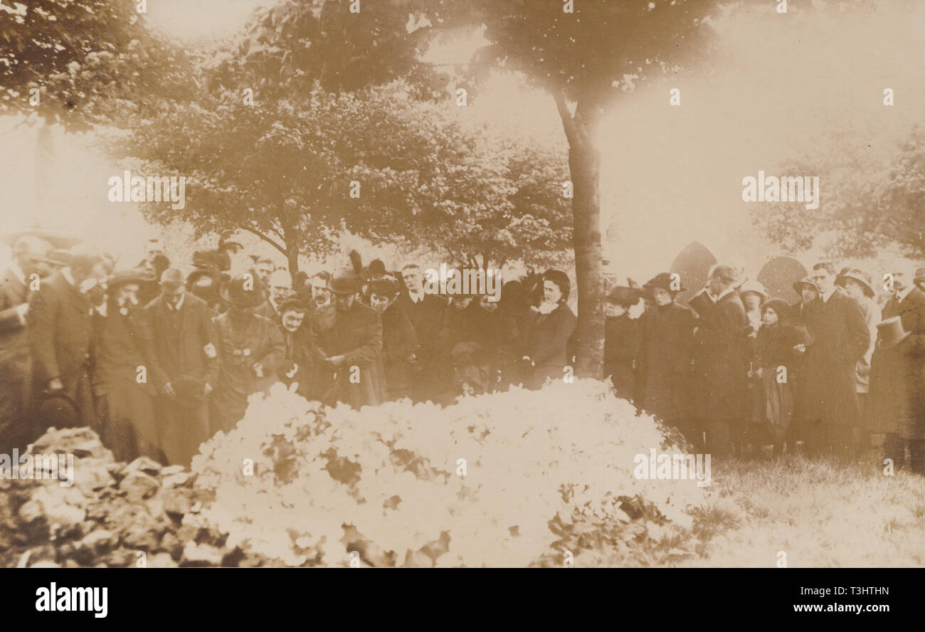 Vintage Photographic Postcard Showing The Funeral of Mrs Richardson on May 7th 1914. Stock Photo