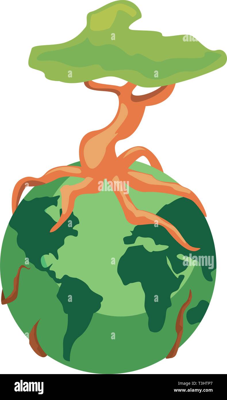 world with tree root happy earth day vector illustration Stock Vector ...