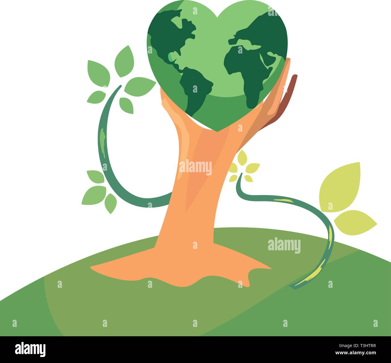 world shaped heart tree happy earth day vector illustration Stock ...