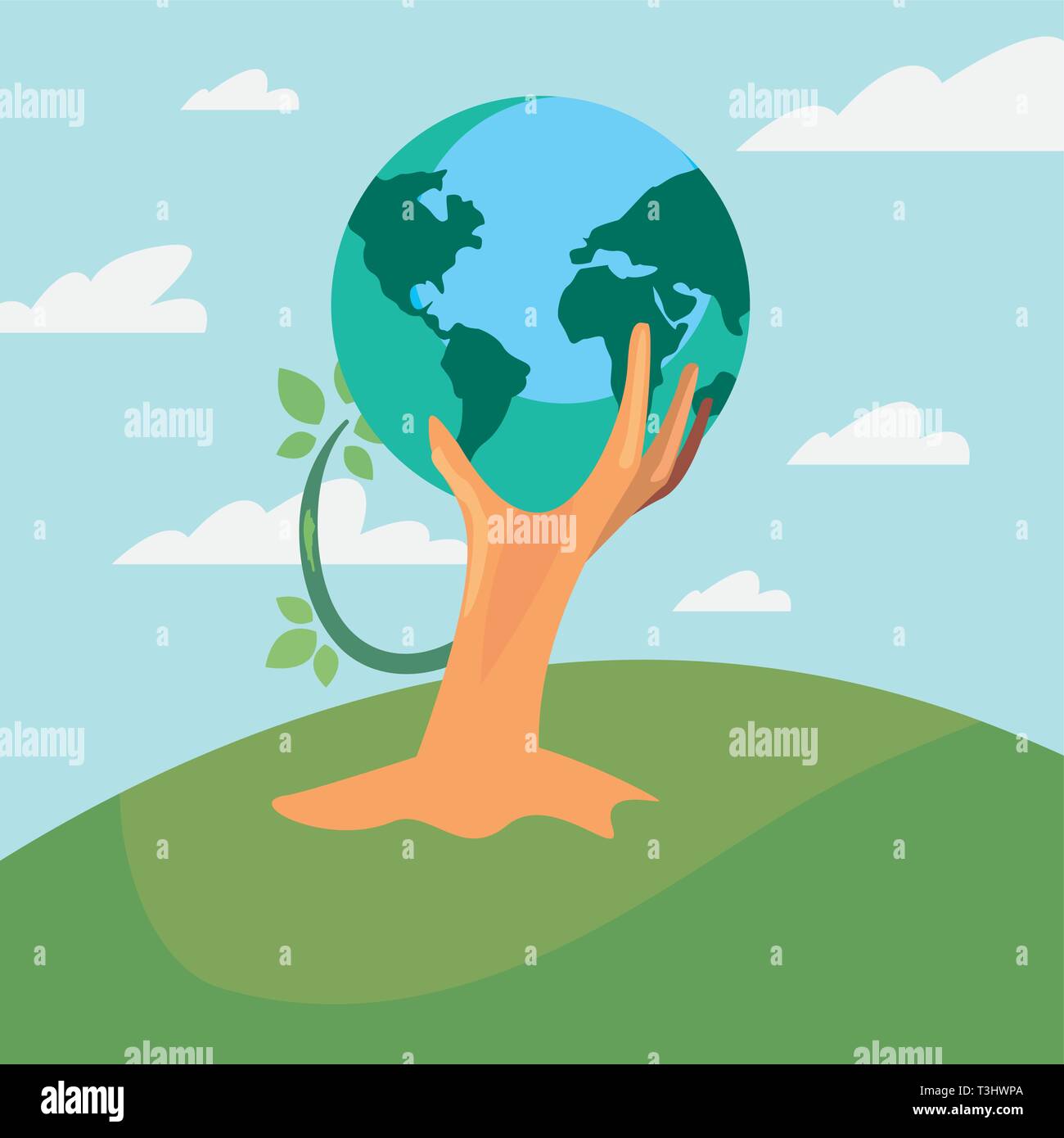 world with tree root happy earth day vector illustration Stock Vector ...