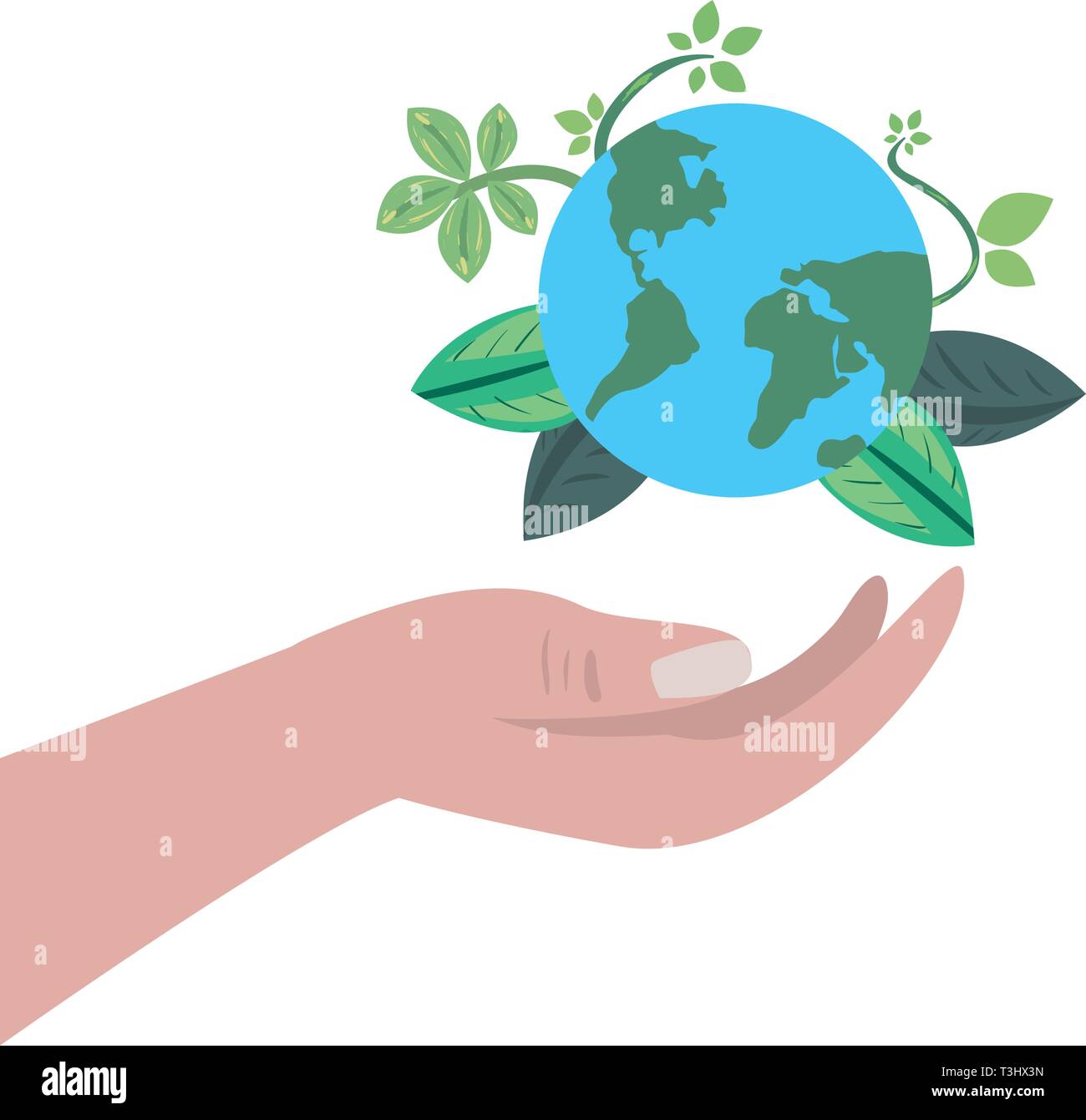 hand holding world leaves earth day vector illustration Stock Vector ...
