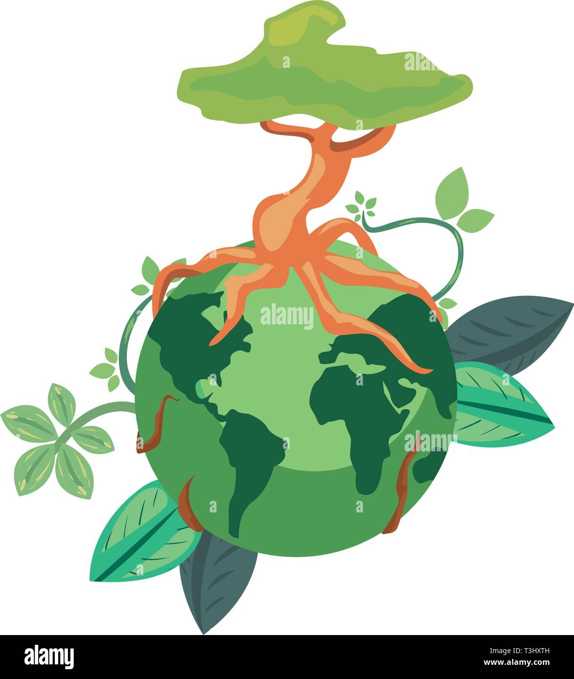 world with tree root happy earth day vector illustration Stock Vector ...