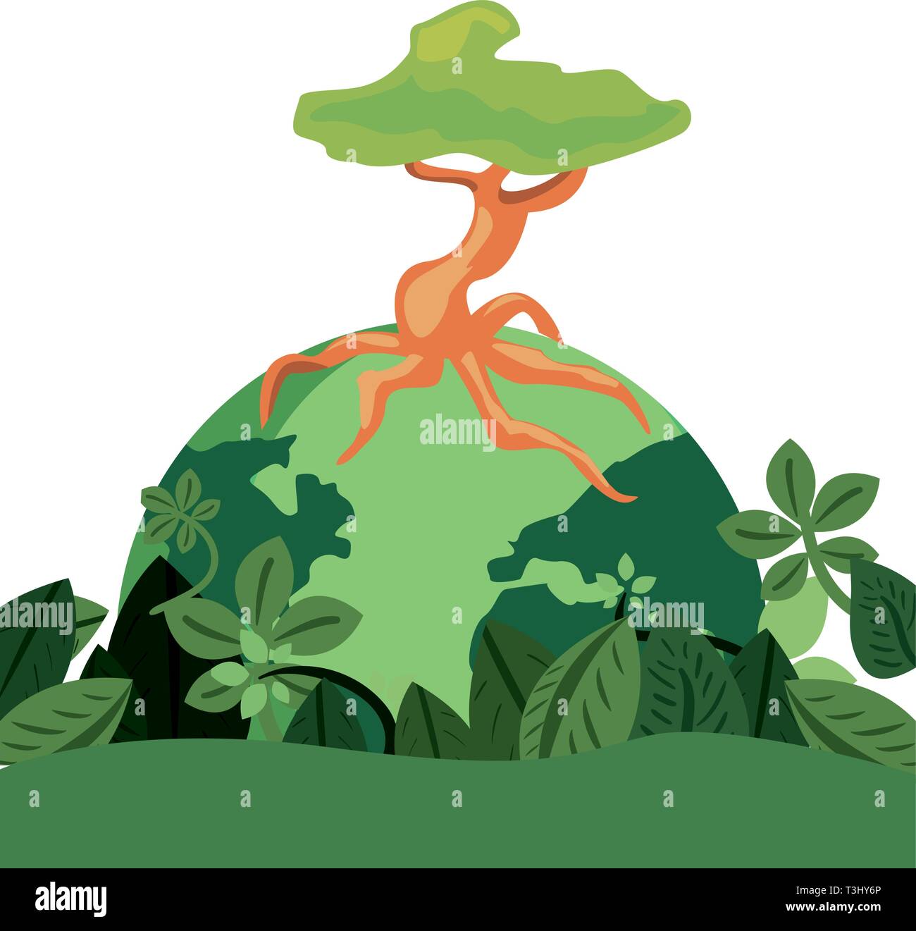 world with tree root happy earth day vector illustration Stock Vector ...
