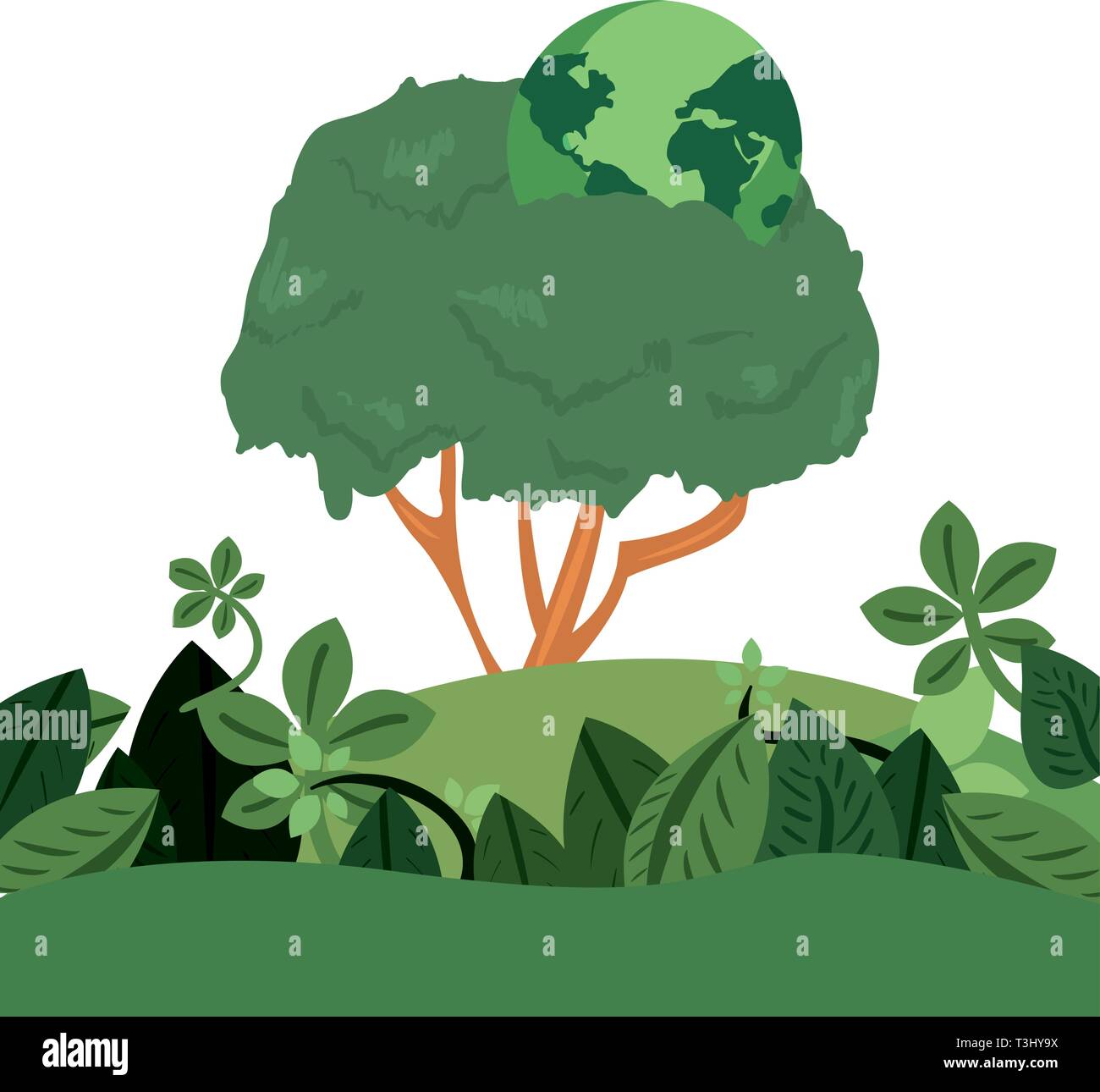 tree world field happy earth day vector illustration Stock Vector Image ...