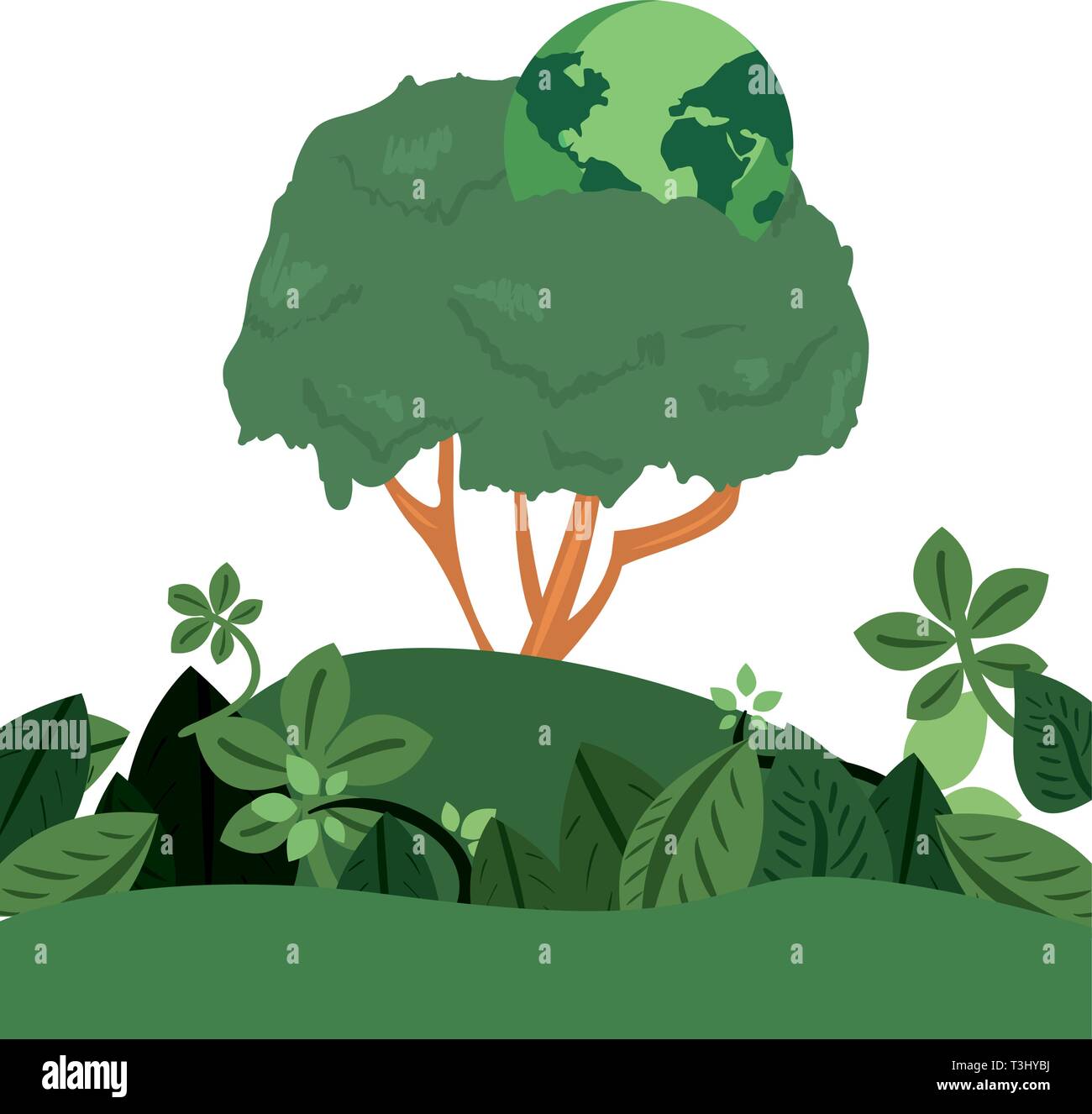 tree with world field happy earth day vector illustration Stock Vector ...