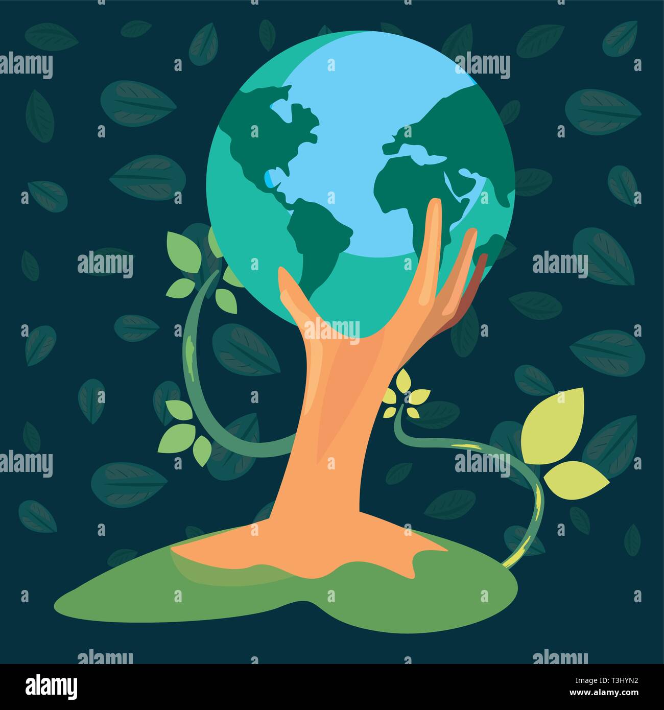world with tree root happy earth day vector illustration Stock Vector ...