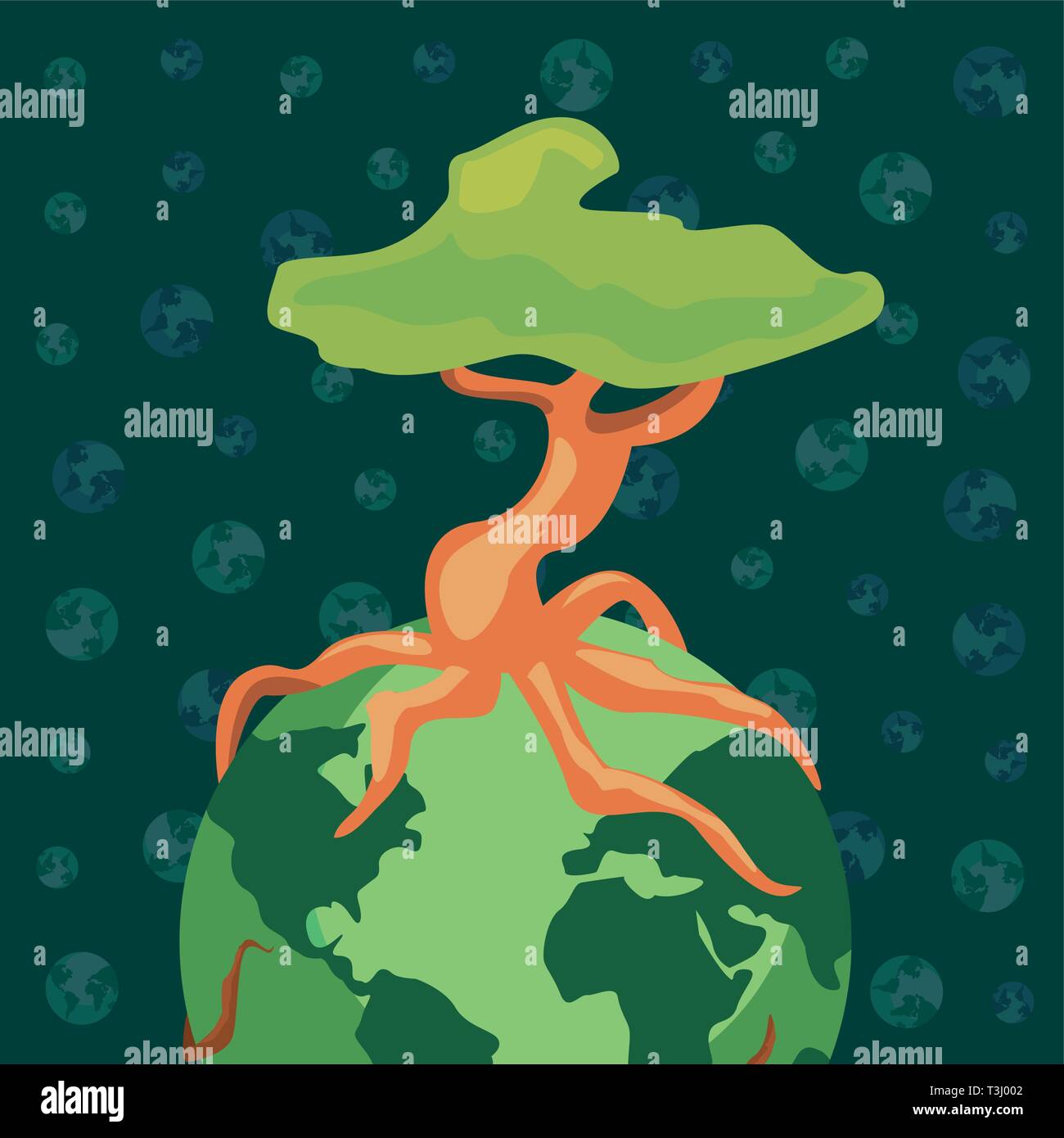 world with tree root happy earth day vector illustration Stock Vector ...